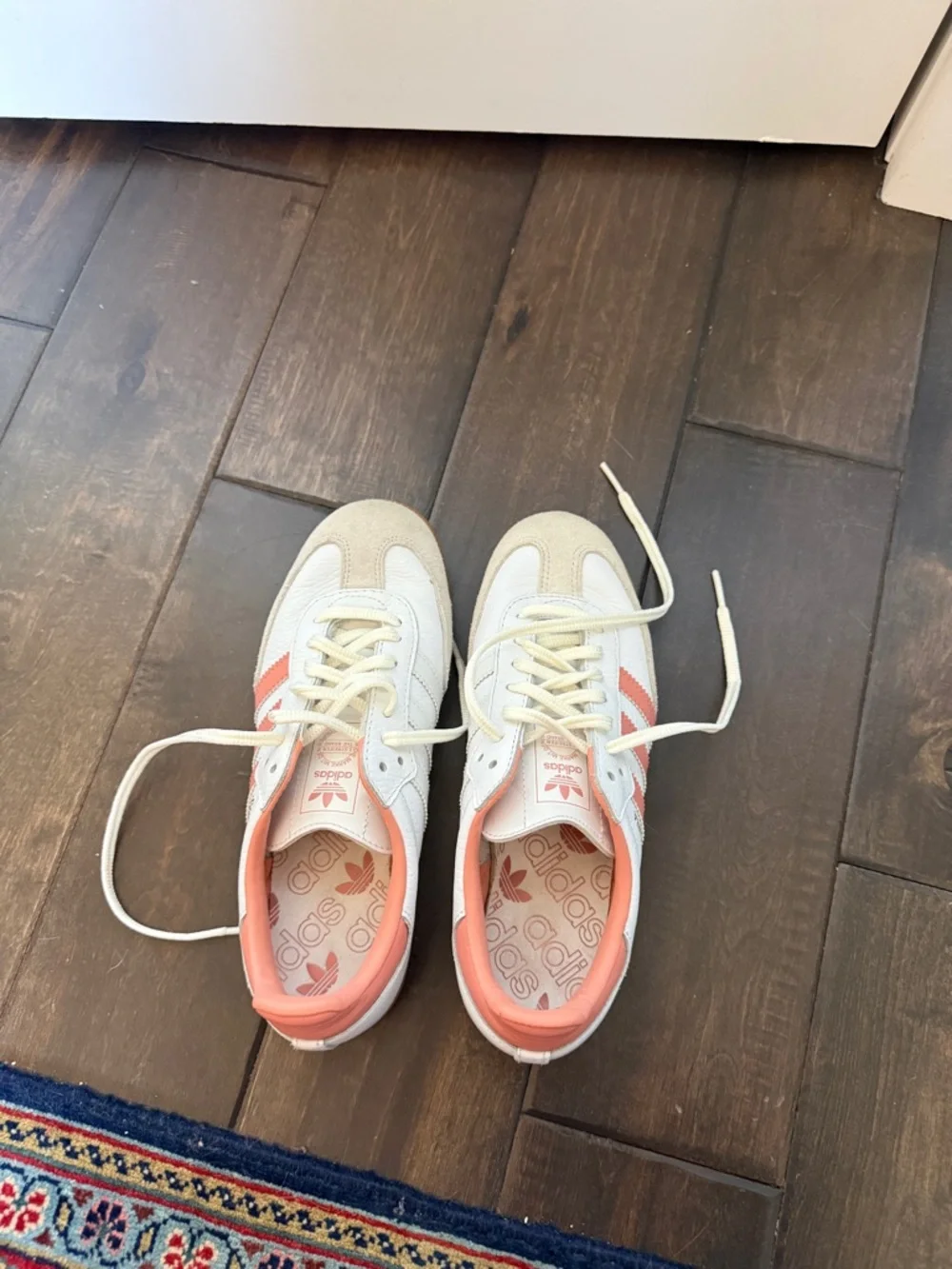 adidas Samba Leather Sneakers in White & Coral - Picture 2 of 6